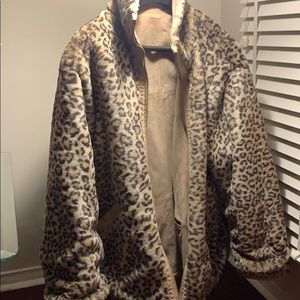 Faux Cheetah Print Reversible Coat
